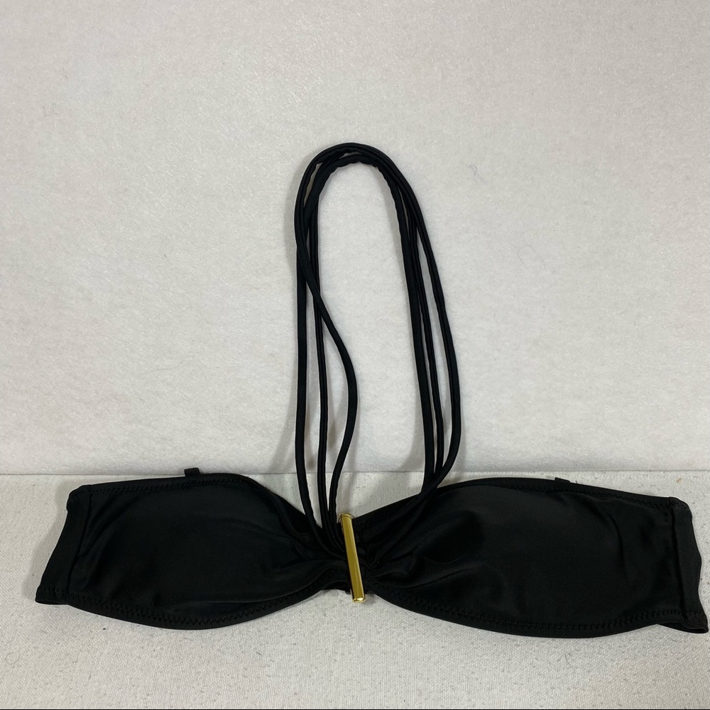 Bikini Black Halter Bikini Top bikinis top adjustable straps gold metal accent